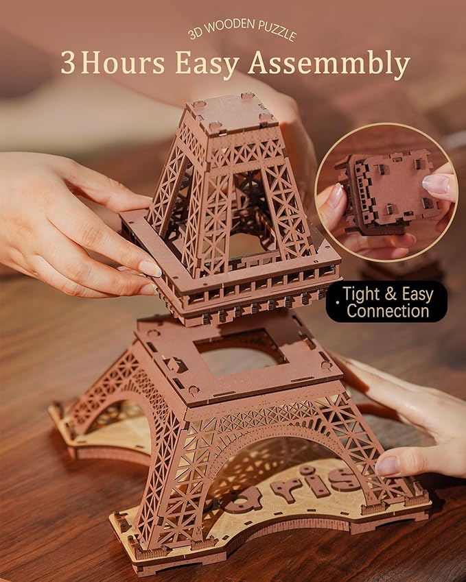Rolife 3D Wooden Puzzles for Adults, Large Eiffel Tower Set-LED Model Building Sets, Paris Architecture Kits as Home Decor Gift Ideas for Women and Men.