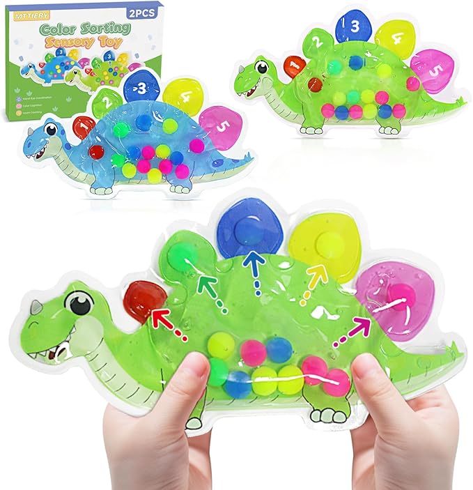 2pcs Color Sorting Sensory Toys for Toddlers 3-5, Preschool Learning Activities Fine Motor Skills Travel Toy for 3 4 5 Year Old, Montessori Dinosaur Autism Quiet Fidget Toys for Kids Girls Boys