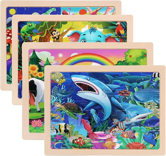 Puzzles for Kids Ages 4-6, 4 Packs Wooden Jigsaw Puzzles for Toddlers 3-5, Preschool Educational Puzzles Boards Toys Gifts for 3 4 5 6 Boys Girls