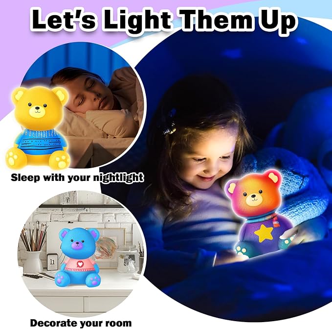 FUNZBO Paint Your Own Bear Lamp Kit - Easter Basket Stuffers Gift, Arts and Crafts Supplies Painting Kits for Kids Teens, DIY Night Light Toy for Toddlers Girls Boys Ages 3 4 5 6 7 8 9 10 11 12 13 +