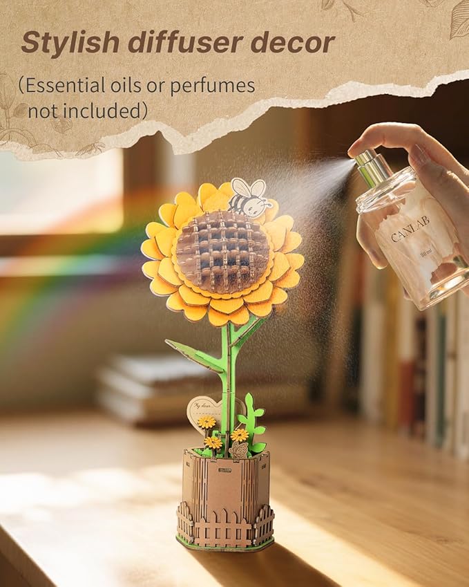 3D Flower Wooden Puzzles for Adults-Sunflower, Wooden Flowers Model Kit Set DIY Crafts to Build, Mother's Day/Botanical Collection/Ideal Creative Gift Ideas/Housewarming