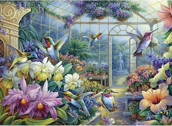 Bits and Pieces – 500 Piece Jigsaw Puzzle for Adults – Antique Greenhouse - Bird Fountain Beautiful Flower Garden Jigsaw Puzzle by Artist Oleg Gavrilov, Completed Puzzle Size: 18" x 24"