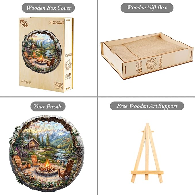 Wooden Puzzles for Adults - 3D Outdoor Bonfire Wooden Puzzle - Unique Animal Shape Wood Cut Puzzles - Eco-Friendly Home Office Decor (S-8.5 * 8.3in)