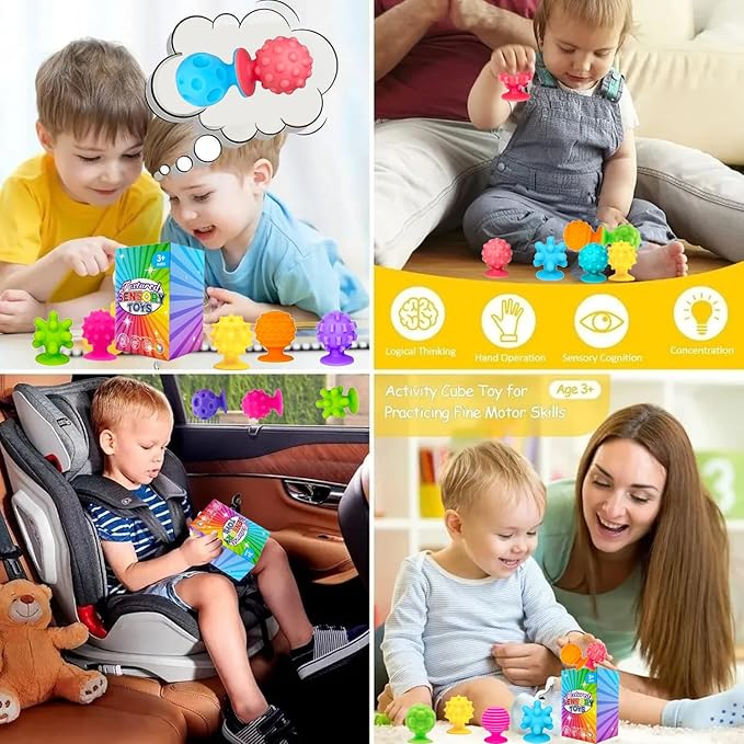 Sensory Fidget Toys Kids Adults, 16Pcs Textured Suction Toys for Autism Kids Calming, Sensory Desk Toys for Anxiety Relief, Fidget Strips for Classroom Office (Style 1)