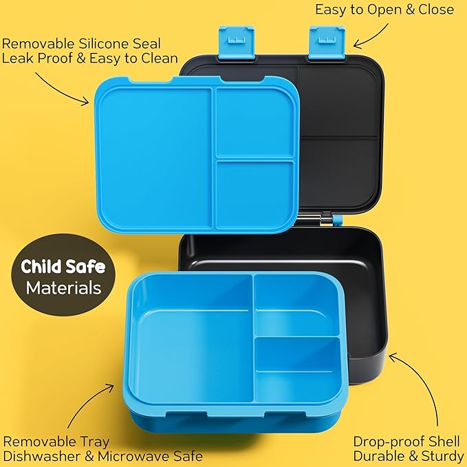 Fimibuke Bento Lunch Box for Kids with Thermos, 3-Compartment 32OZ Snack Lunch Container, Lunch Bag, 12OZ Insulated Food Jar & Ice Pack Set for Age 3-12 School Daycare Toddler Teen Girls Boys, Gamepad