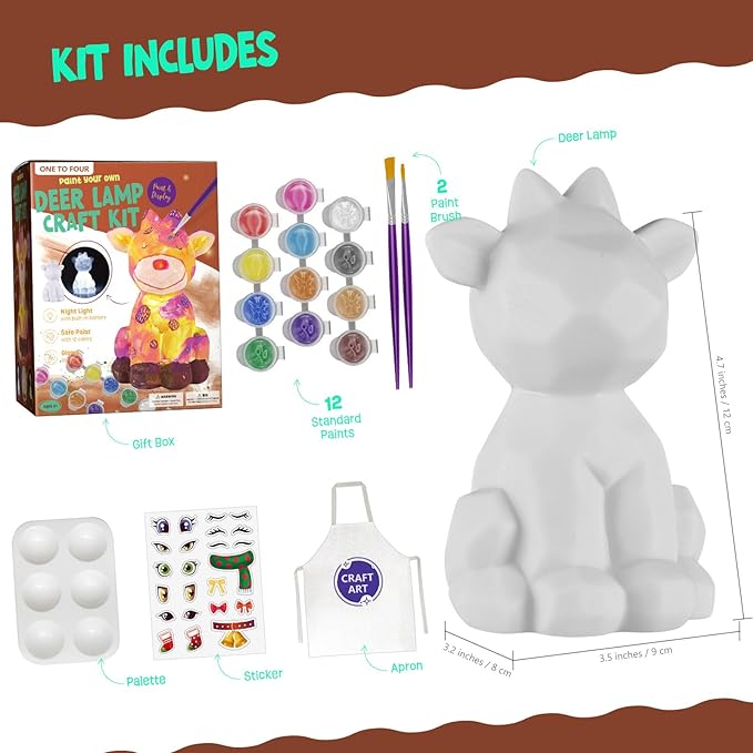 Paint Your Own Deer Lamp Kit, Art Supplies Arts & Crafts Kit, Painting kit for Kids 6-12, Arts and Crafts for Kids Ages 8-12, Toys Girls Boy Birthday Gift Ages 6 7 8 9 10 11 12+