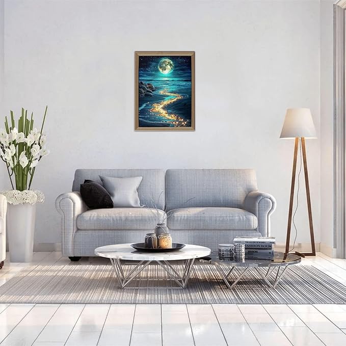 Seaside Moon Puzzles 500 Pieces ，Beach Puzzles for Adults，Ocean Beach Theme Jigsaw Puzzles，Seaside Puzzle 500 Pieces，Educational Toys Challenging Fun Games for Family and Friends