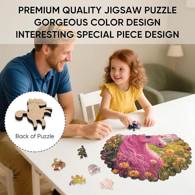 Wooden Puzzles for Adults, Cute Horse Jigsaw Puzzles, 200 Pieces Adults Puzzles, Best Gifts for Puzzle Lover, Family Brain Game 11.2x11.1 inch
