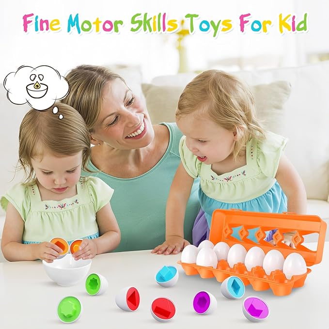 CPSYUB Easter Eggs Learning Toys for Toddlers 1-3 Year Old Girls/Boys, Montessori Egg Matching Toy Educational Color & Shape Recognition Skills Gifts Toys BPA Free (12 Eggs)