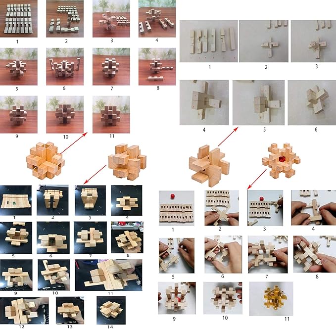 18 Pack Wooden Brain Teaser Puzzles Wooden Burr Puzzles Brain Teaser Puzzle with Gift Packing Box Magic Puzzle Games Toys for Kids and Adults by AHYUAN (Natural Wood)