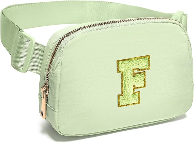 Gitus Gifts for 8 9 10 11 12 Year Old Girls Belt Bag Fanny Pack Crossbody Bags with Initial Letter Patch Cute Stuff Birthday Gifts for Teen Girls Women Personalized Trend Stuff (Light Green-F)