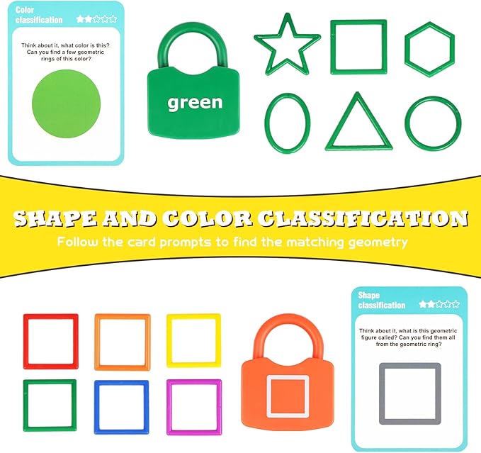 Shape Sorting Matching Learning Locks Toys, Toddler Montessori Educational Toy Geometric Shape Matching Recognition Color Sorting Toy Set, Preschool Locks and Keys Learning Game (Shape Matching)