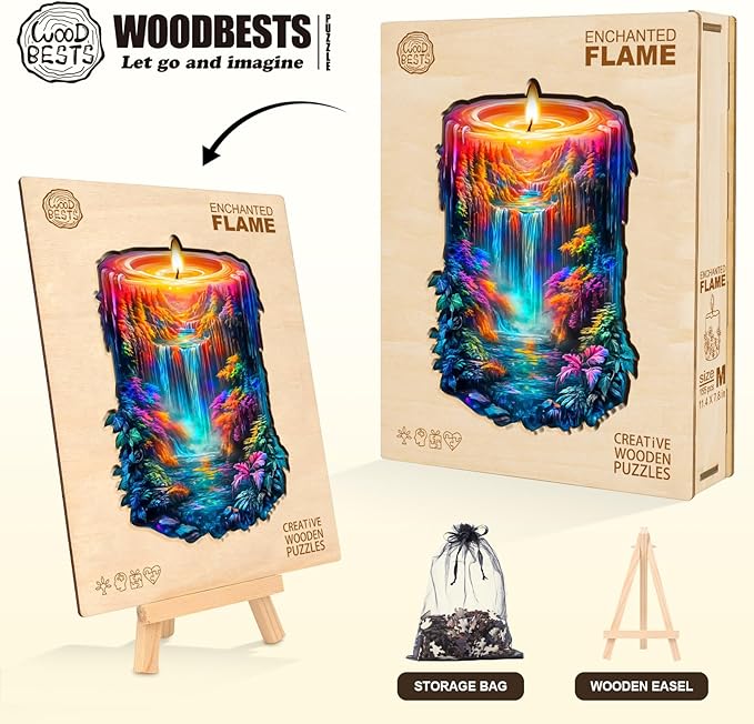 Wooden Puzzles for Adults, Wooden Jigsaw Puzzles for Adults Kids, Enchanted Flame Unique Shaped Wood Puzzles Adult, Creative Gifts for Friends Family Game, Home Decor(11.4 * 7.8in 155pcs)