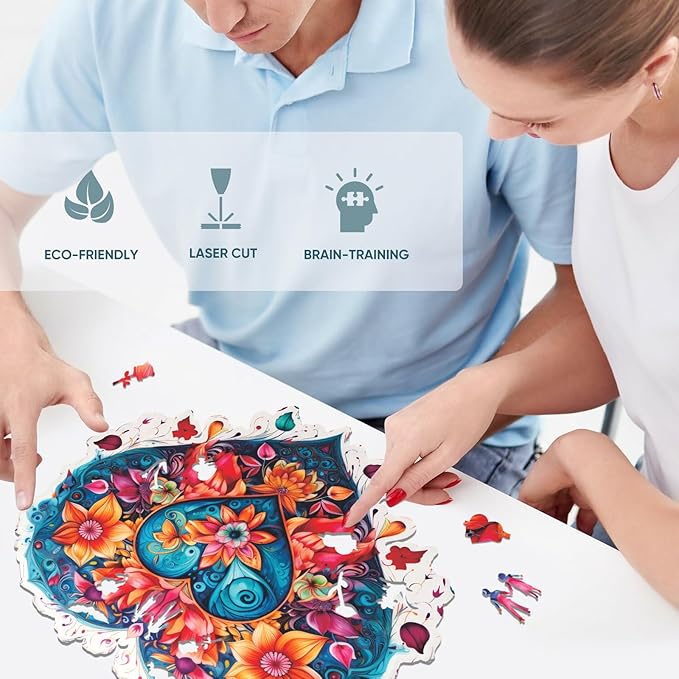 Ruikiyart Wooden Puzzles for Adults, 5MM 500 PiecesLily Heart Flower Wooden Jigsaw Puzzle, Unique Shapes Puzzles Great Gift for Adults and Kinds on Birthday, Christmas (16.7"x15.8")