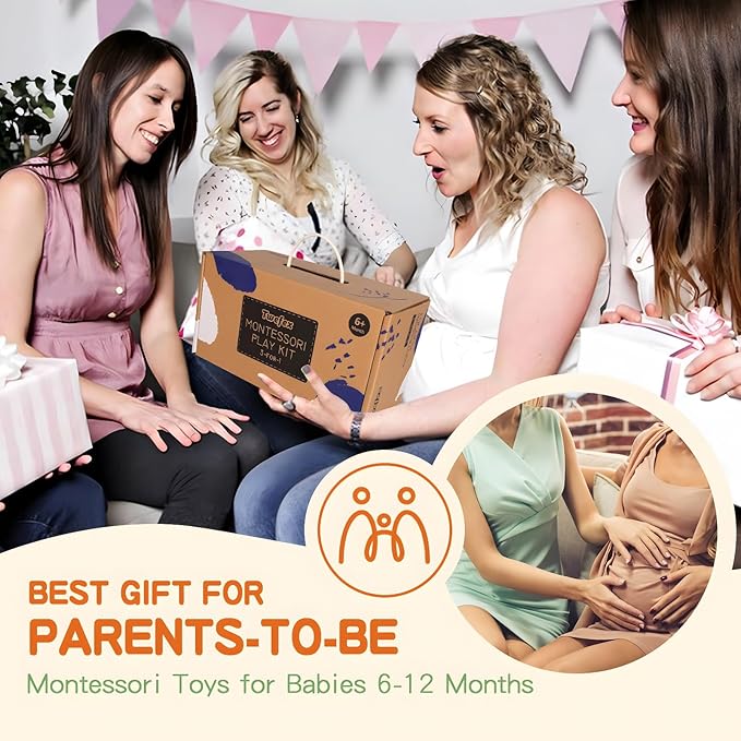 Montessori Toys for Babies 6-12 Months - 3 in 1 Baby Toys Play Kit - Medium Spinning Drum - Baby Tissue Box Toy - Peekaboo Knob Puzzle with Cards - Learning Educational Toy for Boys and Girls