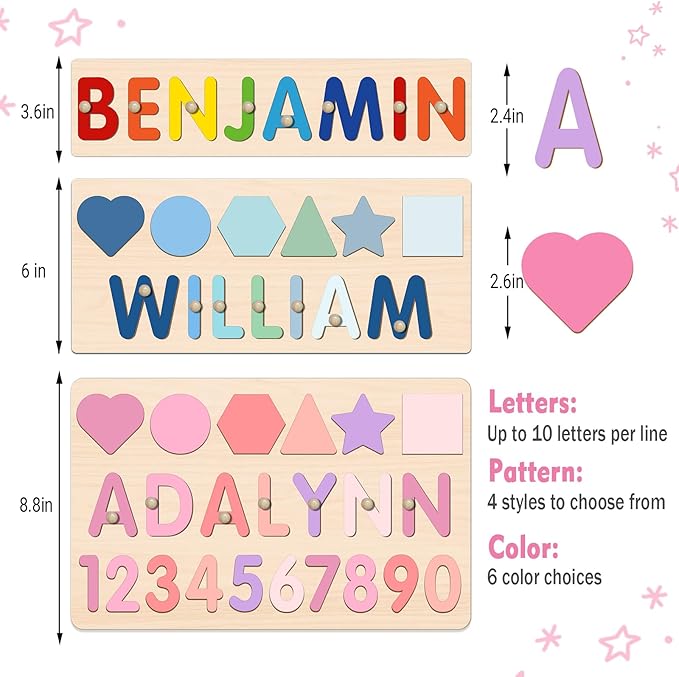 Name Puzzle for Kids Personalized, Baby Easter Basket Stuffers, Montessori Toys for 1 2 Year Old Boy Girl Birthday Easter Gifts, Personalized Alphabet Shape Puzzles for Kids