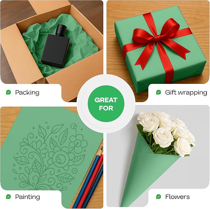 12" x 1200" (100 ft) Green Kraft Paper Roll, Pack of 2 - USA-Made Quality Craft Paper for Gift Wrapping, Kids' Arts & Crafts, School Projects - 100% Recycled, 50 lb Natural Material by IDL Packaging