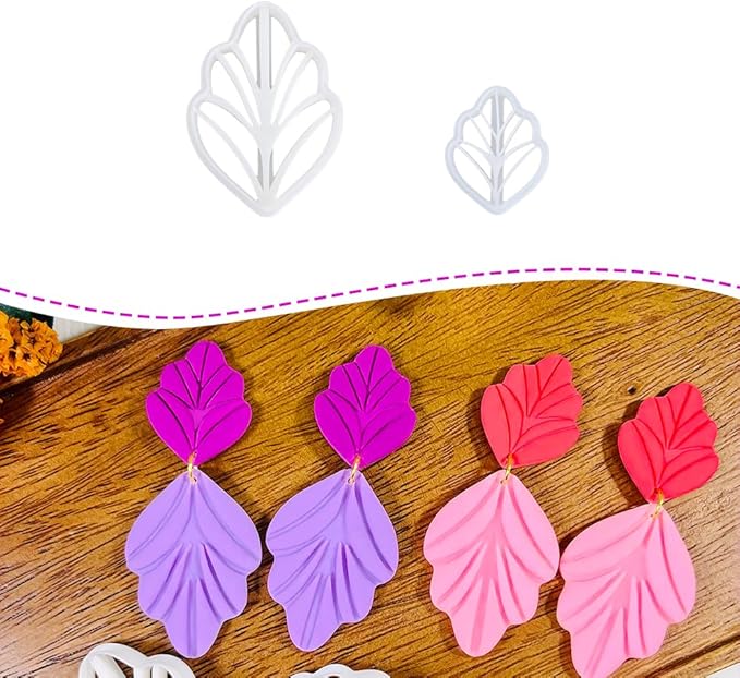 Polymer Clay Cutters Leaf & Feather Shapes – 2 Sizes Clay Earring Cutters for Polymer Clay Jewelry, Molds and Tools for DIY Dangle Earrings