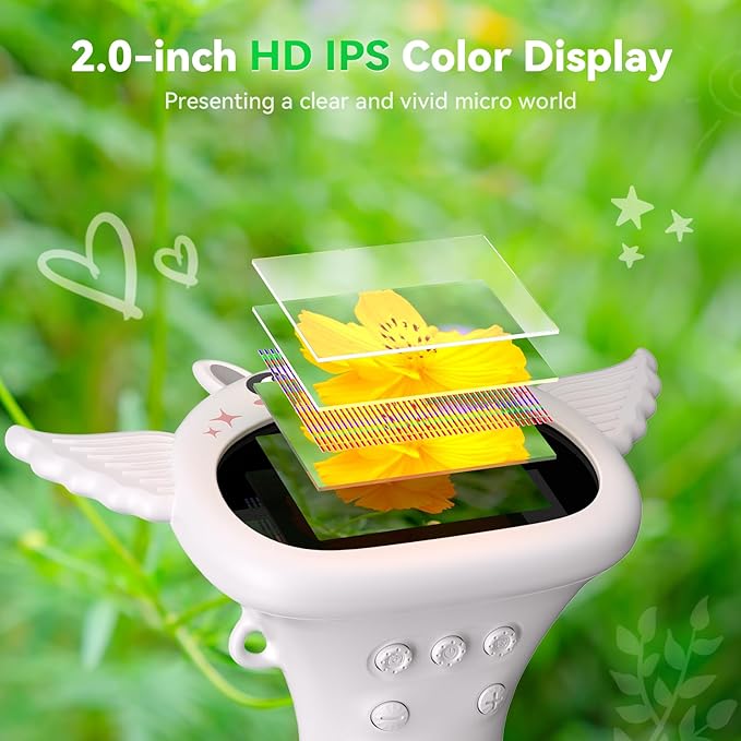 HP40 IPS Microscope for Kids: [Easy and Fun] 2" Portable Handheld Kids Microscope Miniscope, Pocket Mini Scope Educational Science Kit, Christmas Birthday Gifts for Kids, PC View, White