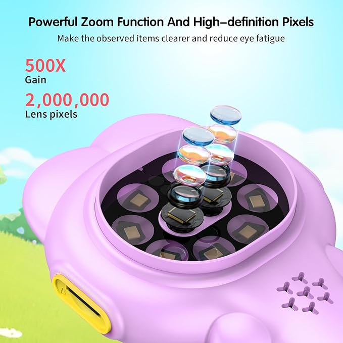 Microscope for Kids, Mini Portable Handheld Microscope with 500X Magnification, 200W Pixels, 2.0 High-Definition Screen for Birthday Christmas Educational Gifts Toys for 3 4 5 6 7 8 9 10 11 12 Kids