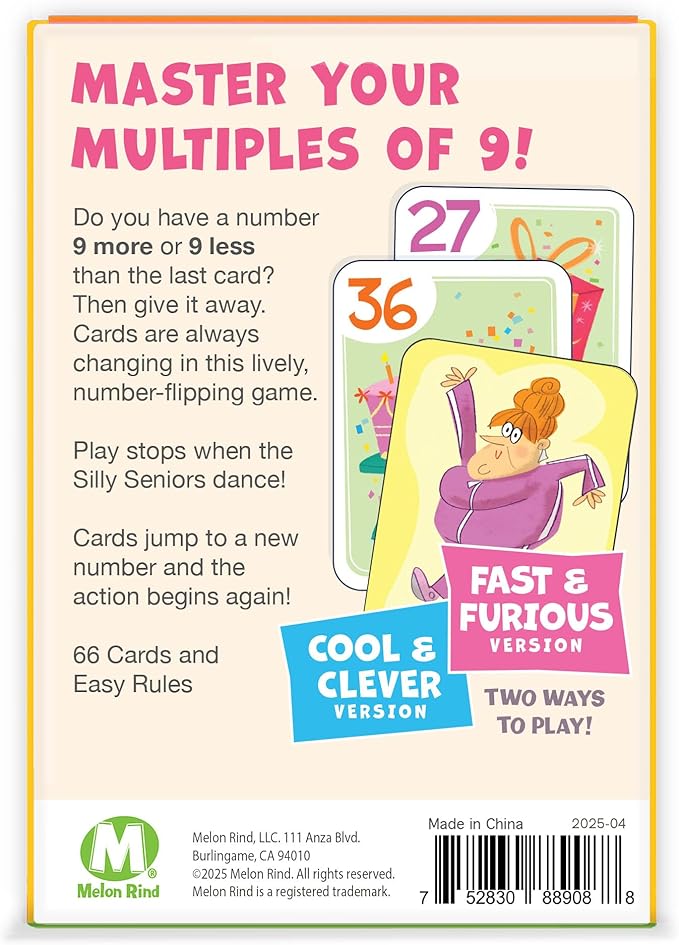 Melon Rind Jump 9, Math Game for Kids Learning Multiples of 9, Lively, Fun Card Game, Quick Activity for Boosting Math Confidence, Screenless Fun, Ages 8+