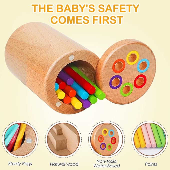 Montessori Toys for 1-3 Year Old, Travel Toys for Toddlers Wooden Color Sorting Stacking Toy for 18+ Month Old Boys Girls Learning Gift for 2-4 Year Old Kids Christmas Birthday Stocking Stuffers
