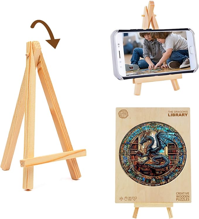 KAAYEE Wooden Puzzles for Adults-Dragon Library Wooden Jigsaw Puzzle Unique Shape Wooden Puzzle Wood Puzzle for Adults,Family Puzzles Gifts (S-8.5 * 8.5in-100pcs)