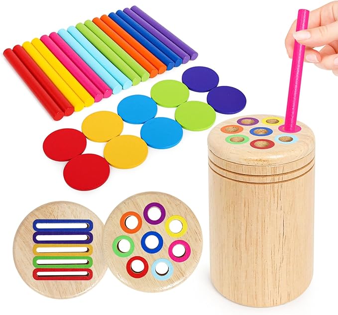 Wooden Sorting Toy Montessori Color & Shape Sorter Class Activity Toddlers Fine Motor Game for Colors and Shapes Recognition, Birthday New Year Valentine's Gifts for 2-5 Year Old Boys and Girls