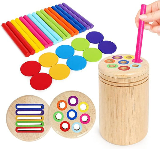 Wooden Sorting Toy Montessori Color & Shape Sorter Class Activity Toddlers Fine Motor Game for Colors and Shapes Recognition, Birthday New Year Valentine's Gifts for 2-5 Year Old Boys and Girls