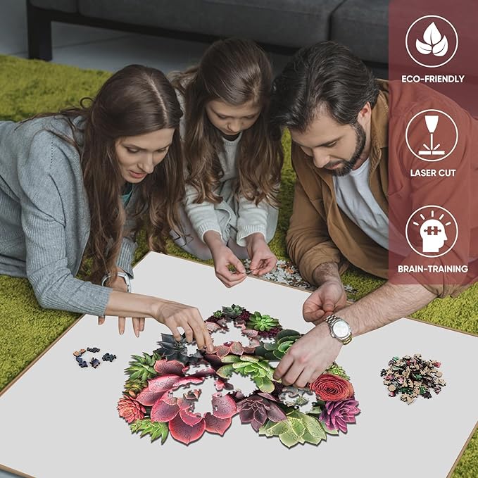 Wooden Puzzles for Adults 500 Pieces,Heart Succulent Unique Shaped Flower Wooden Jigsaw Puzzles for Adults and Kids,Extra Thick 5MM,Birthday Gift,17.3"x18.4"