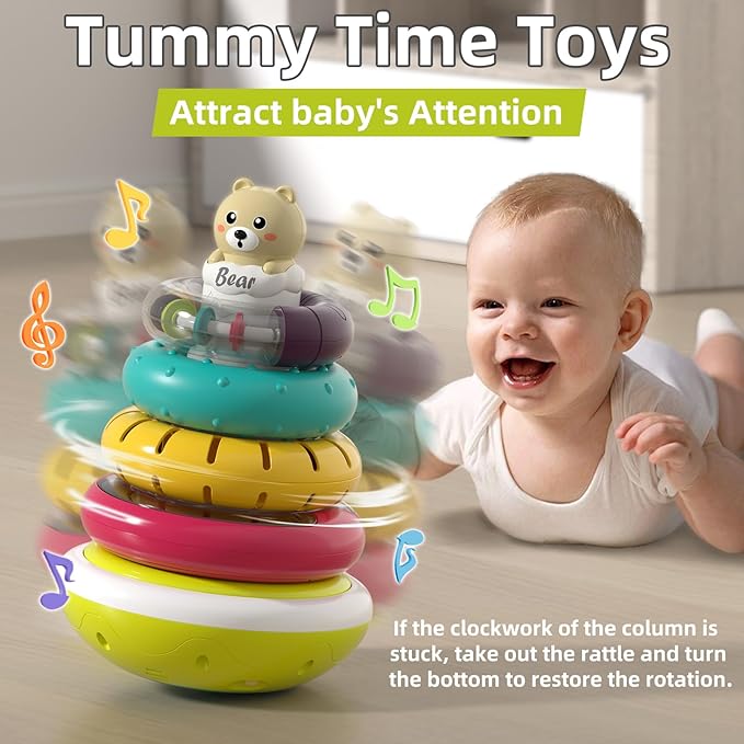 Baby Stacking Rings with Sound, Stacking Toys for Toddlers 1-3, Montessori Toys for Babies 6-12 Months, Rotatable with Light