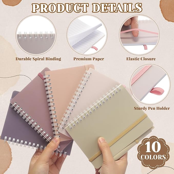 Fulmoon 30 Set A6 Spiral Notebook with Ballpoint Pen in 10 Colors 50 Sheets, 4" x 6" Bulk Ruled Small Notebooks Journals for Back to School Supplies Students Gifts Office Coworkers (Soft Pastels)