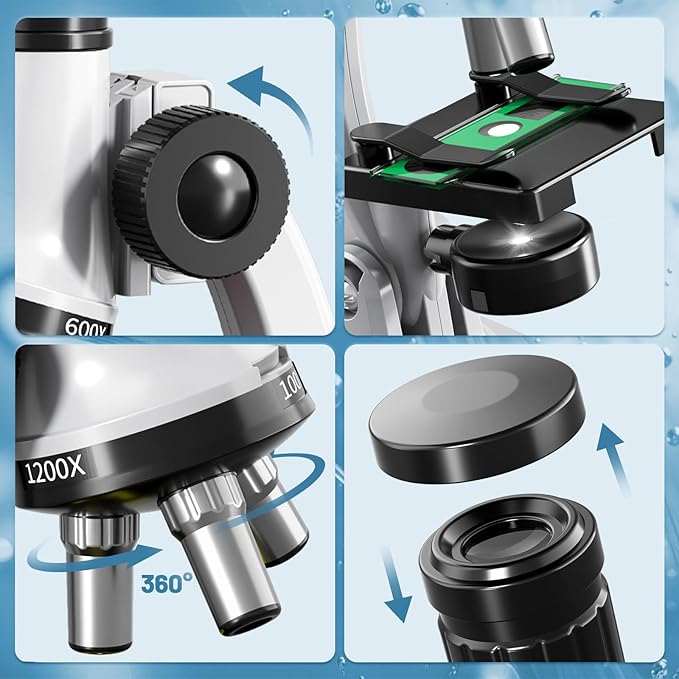 Microscope for Kids, 67 Pcs Kids Microscope Science Kit with 100X-1200X Microscope, Slides and Tools, Science Experiments Kit STEM Project Toy Gift for for Kids Boys Girls Beginner 3-5 5-7 8-12