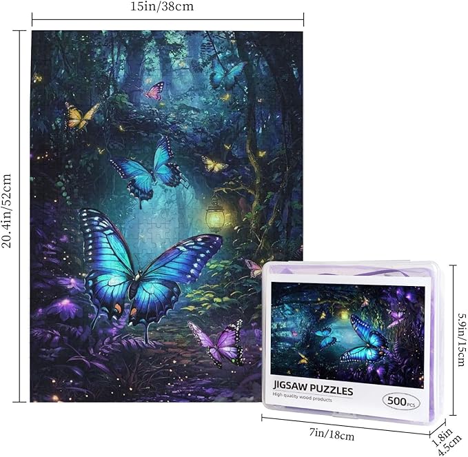 Butterfly Puzzles for Adults 500 Pieces,Magical Forest Puzzles 500 Pieces, Fantasy Puzzle,Glow Art Jigsaw Puzzles Butterflies,Fantasy Colorful Butterfly Insect Puzzle As Family Game for Adults