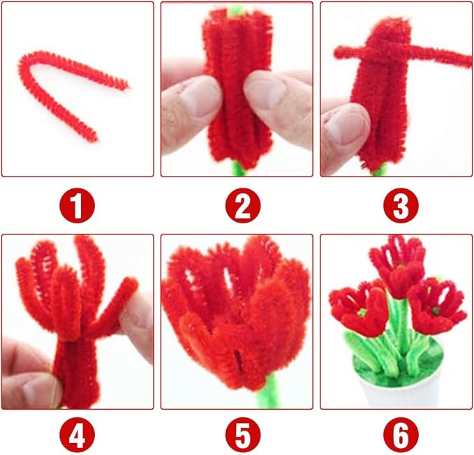 URSDIART (350pcs/Set) Red Pipe Cleaners and Wiggle Eyes,12 Inch 300pcs Red Pipe Cleaners for Crafts,Chenille Stems Pipe Cleaners Bulk Fuzzy Sticks DIY Creative, Christmas Decoration Art Supplies