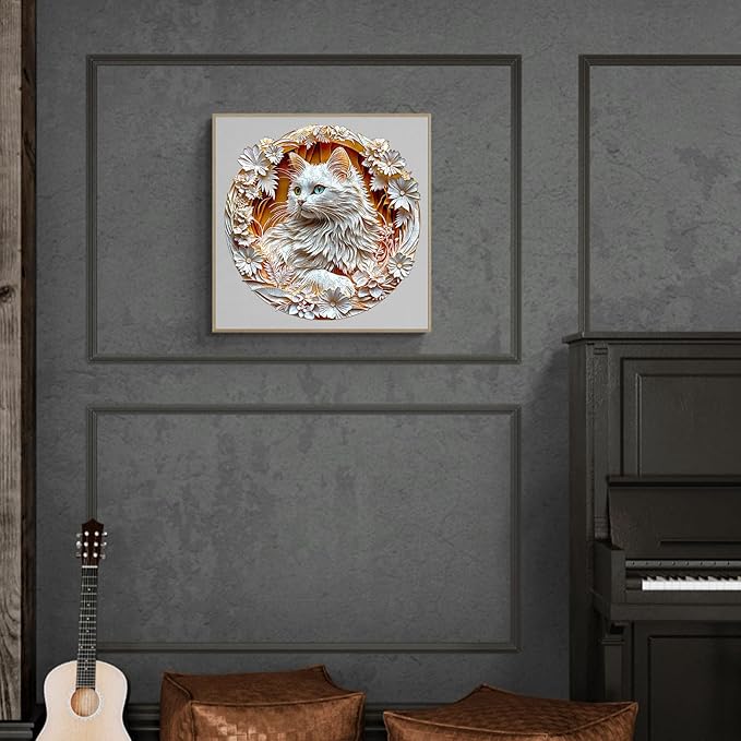 Wooden Puzzle for Adults-3D Visual Effect White Cat Wooden Puzzle Unique Shape Advanced Wooden Jigsaw Puzzle for Adult, Best Birthday Gifts,Halloween Challenge Craft (S-8.5 * 8.4in-100pcs)