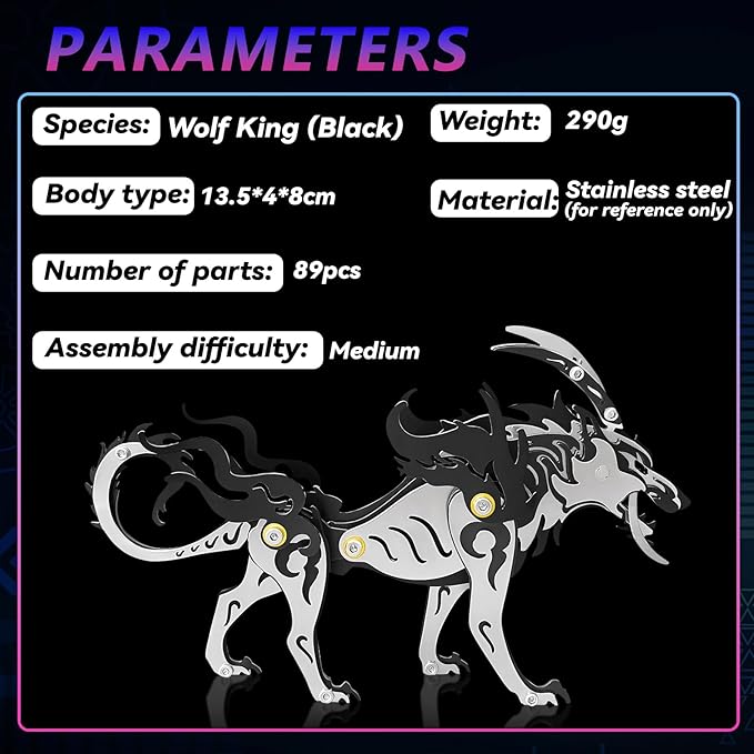 3D Metal Puzzles,3D Metal Puzzle for Adults,Mechanical Model Kit Wolf King Black,Steel 3D Puzzles Stainless Steel Ornaments for Adults Home Decor Art Craft Gifts Toys.