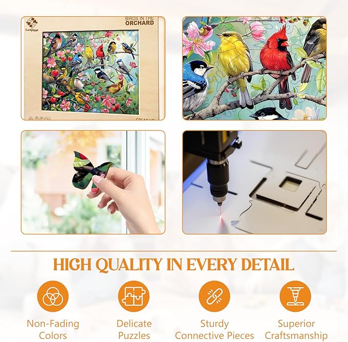 Wooden Puzzles for Adults, Wooden Jigsaw Puzzles for Adults Kids, Birds in The Orchard Unique Shaped Wood Puzzles Adult, Creative Birthday Gifts for Friends Family Game (11.4 * 8.4in 180pcs)