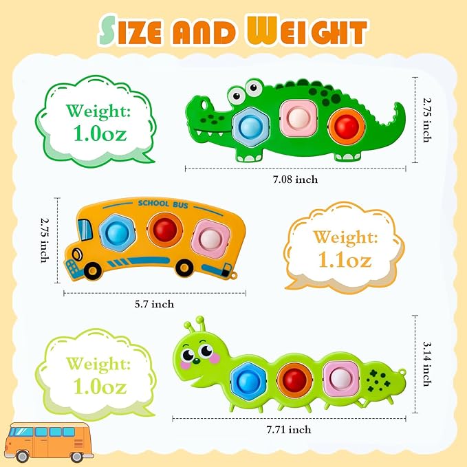 7PCs Fidget Popper Baby Sensory Toys for Travel,Sensory Toy for Kids with Autism,Pop Fidget Toy Easter for Day Christmas Birthday,Autistic Gifts for 36+Month,Airplane Car Travel Toys for Toddlers