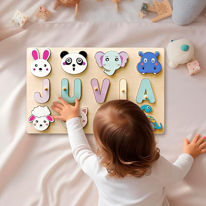 Personalized Name Puzzle | Custom Name Puzzles | Montessori Toys for 1 Year Old | Customized Baby Gifts for Toddlers 1-3 Animal Puzzle (Stlyes 4)