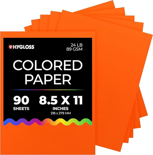 Hygloss Dark Orange Colored Paper - 24 lb, 89 GSM, Acid-Free, Fade-Resistant, 8.5x11-Inch Letter Size Color Copy Paper, 90 Sheets