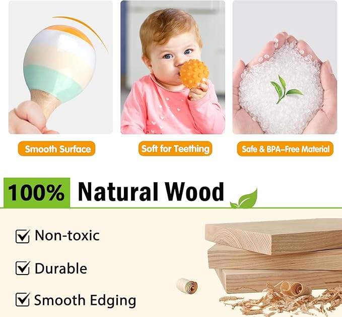 Montessori Toys for 6 Month Old 1+ Year Old 6 in 1 Musical Instruments for Toddler Stacking Blocks Rings Development Learning Educational Toy with Wooden Xylophone for 6 7 8 9 Months 1 Year Old Baby