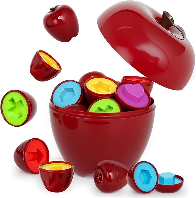 Montessori Geometric Apple Shape Sorter Toys for Toddlers 1-3,Montessori Preschool Educatioanl Learning Color Sorting Matching Games Fine Motor Toddler Activities Toys for Kids Boys Girls