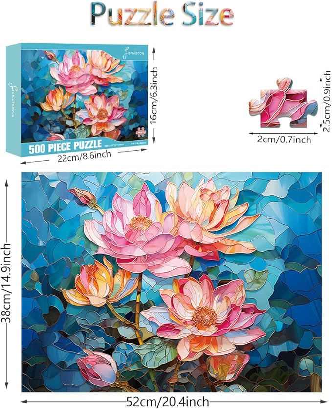500 Piece Hard Challenging Jigsaw Puzzle for Adults and Teens and Kids, Fun Perfect Idea Gift for Happy Family Games Lotus Flower
