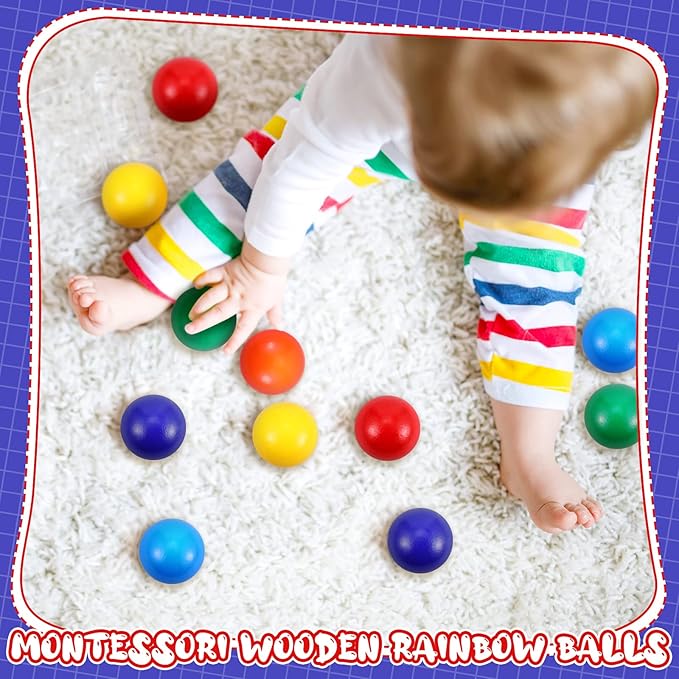 Bucherry 12 Pcs Montessori Wooden Balls 1.8 Inch Wooden Replacement Ball Educational Counting Toys Preschool Learning Material for Montessori(Mixed Color)