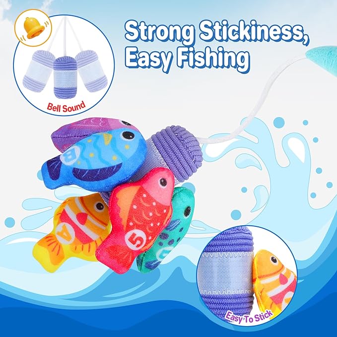 PEBIRA Montessori Toddler Toys for 1 2 Year Old Boy Girl, 23 pcs Cloth Fishing Game, 2 Poles, Stacking Cups, Learning Toys for Number/Color Sorting, Birthday Easter Gift for Age 6-12 18 Month Baby Toy