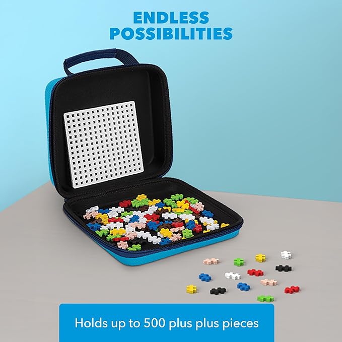 Plus Plus Building Set with Travel Case, 3D Open Ended Stem Toy for Kids, 100 Mini Interlocking Pieces, 1 Baseplate - Basic Mix