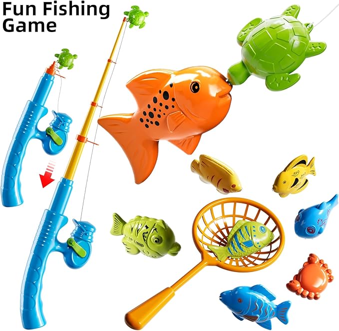 Magnet Fishing Toys Game for Kids 3-5 - Floating Fish Toys with Inflatable Kiddie Pool, Bath for Toddlers, Pole Rod Net, Outdoor Party for Boys Girls Kids Age 3 4 5 6 7 8 Year Old