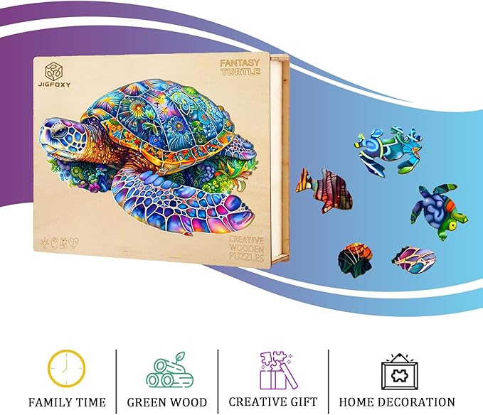 Jigfoxy Wooden Puzzles for Adults, Sea Turtle Wood Puzzles Adult, Unique Animal Shape Wooden Jigsaw Puzzles for Adults, Birthday Gifts for Puzzle Lovers, Family, Friend (L-13.3 * 8.9in-220pcs)