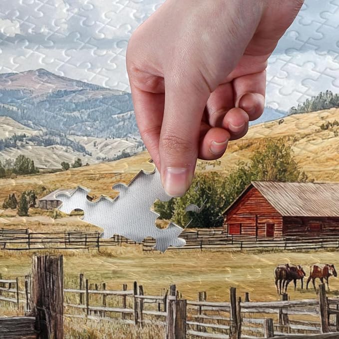 Cowboy Ranch Horse Jigsaw Puzzle Wooden Puzzles Difficult Brain Teasers for Adults 1000 Piecing